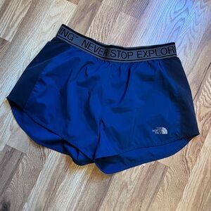 The North Face Women's Blue Running Shorts - 'Never Stop Exploring' Waistband
